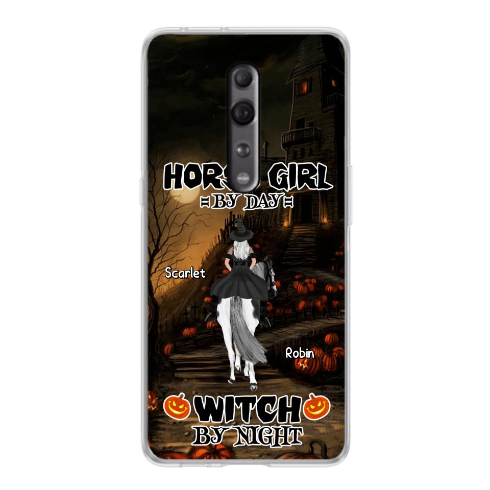 Personalized Witch Riding Horse Phone Case - Halloween Gift For Horse Lovers/Friends/Besties - Up to 4 Girls - Horse Girl By Day Witch By Night - Case For Xiaomi, Oppo And Huawei