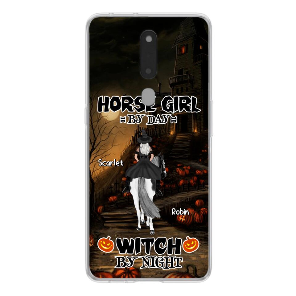 Personalized Witch Riding Horse Phone Case - Halloween Gift For Horse Lovers/Friends/Besties - Up to 4 Girls - Horse Girl By Day Witch By Night - Case For Xiaomi, Oppo And Huawei