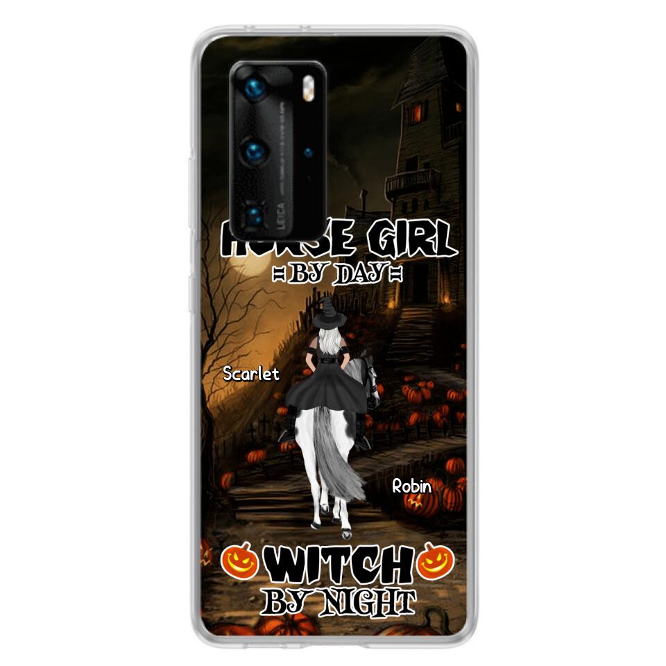 Personalized Witch Riding Horse Phone Case - Halloween Gift For Horse Lovers/Friends/Besties - Up to 4 Girls - Horse Girl By Day Witch By Night - Case For Xiaomi, Oppo And Huawei