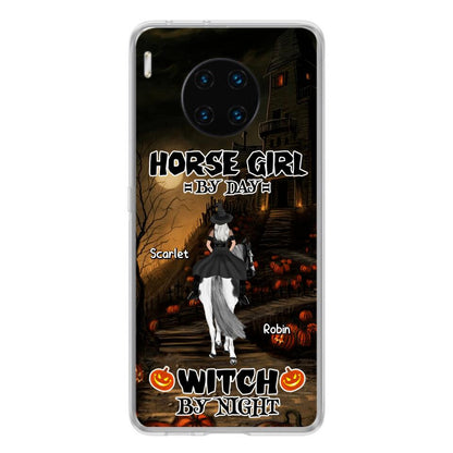 Personalized Witch Riding Horse Phone Case - Halloween Gift For Horse Lovers/Friends/Besties - Up to 4 Girls - Horse Girl By Day Witch By Night - Case For Xiaomi, Oppo And Huawei