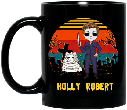 Personalized Horror Movie Coffee Mug - Halloween Gift For Dog Lover/Cat Lover/Horror Movie Lover - Up to 4 Dogs/Cats - I Just Want To Pet My Dog And Watch Horror Movies