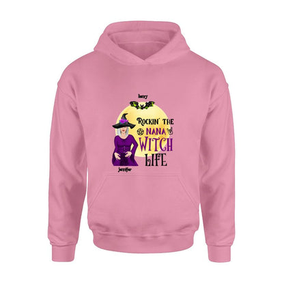 Personalized Halloween Shirt/Hoodie - Gift Idea For Halloween/Nana From Kids with up to 7 Kids - Rockin' The Nana Witch Life