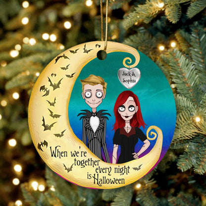 Personalized Halloween Couple With Moon Circle Ornament - Gift Idea For Halloween/Couple - When We're Together Every Night Is Halloween