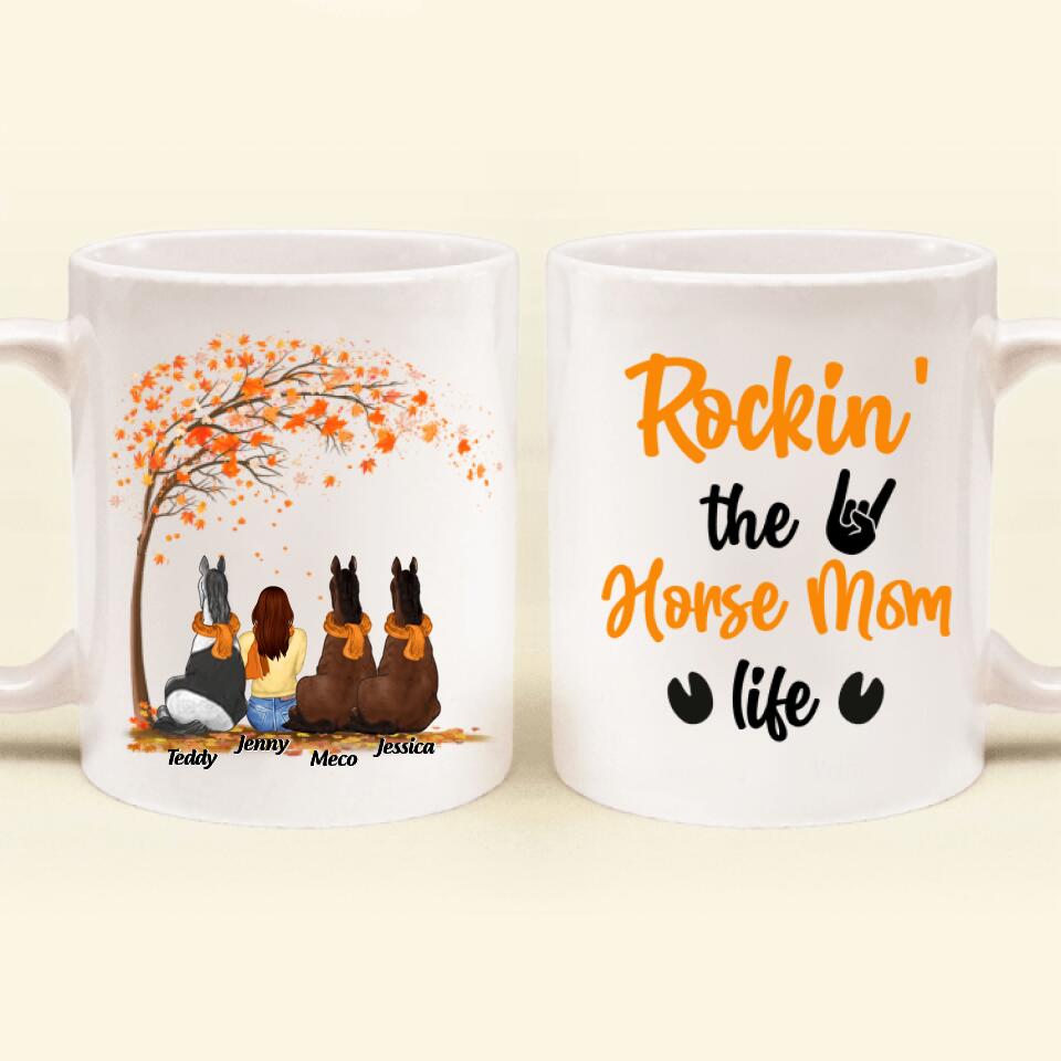 Personalized Horse Mom In Autumn Mug - Girl With Up to 3 Horses - Best Gift For Horse Lover - Rocking The Horse Mom Life
