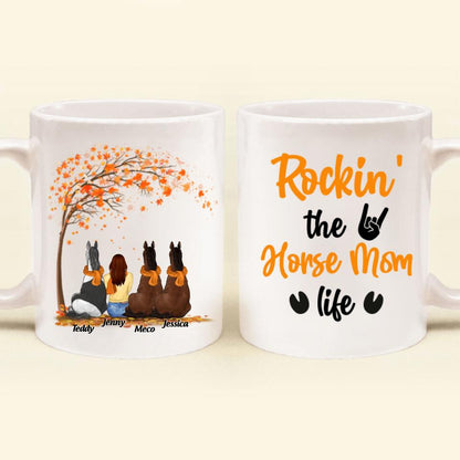 Personalized Horse Mom In Autumn Mug - Girl With Up to 3 Horses - Best Gift For Horse Lover - Rocking The Horse Mom Life