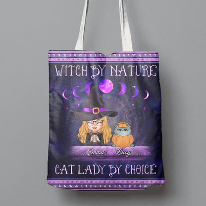 Personalized Witch Canvas Bag - Gift Idea For Halloween/Pet Lovers with up to 6 Pets - Witch By Nature, Cat Lady By Choice