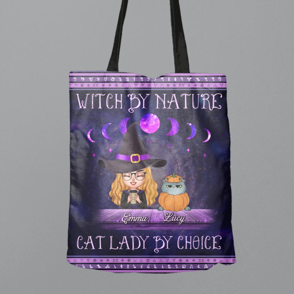 Personalized Witch Canvas Bag - Gift Idea For Halloween/Pet Lovers with up to 6 Pets - Witch By Nature, Cat Lady By Choice