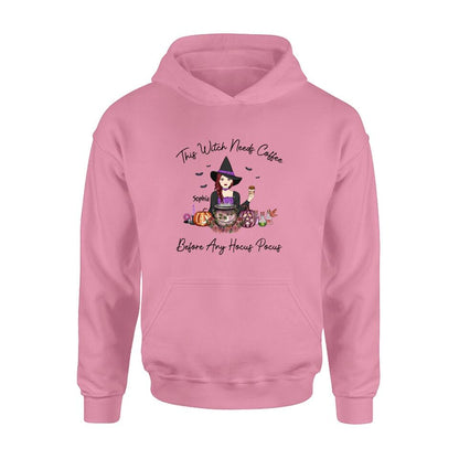 Personalized Shirt/ Hoodie - Gift Idea For Halloween - This Witch Needs Coffee Before Any Hocus Pocus