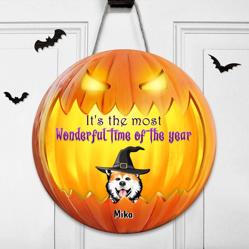Personalized Halloween Dog Wooden Sign - Up to 6 Dogs - Halloween Decoration For Dog Lovers - It's  The Most Wonderful Time Of The Year