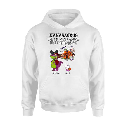 Personalized Nanasaurus T-shirt/Long Sleeve/Sweater/Hoodie - Gift Idea For Halloween/Grandma - Grandma With Up to 6 Kids - Nanasaurus Like A Normal Grandma But More RoarSome