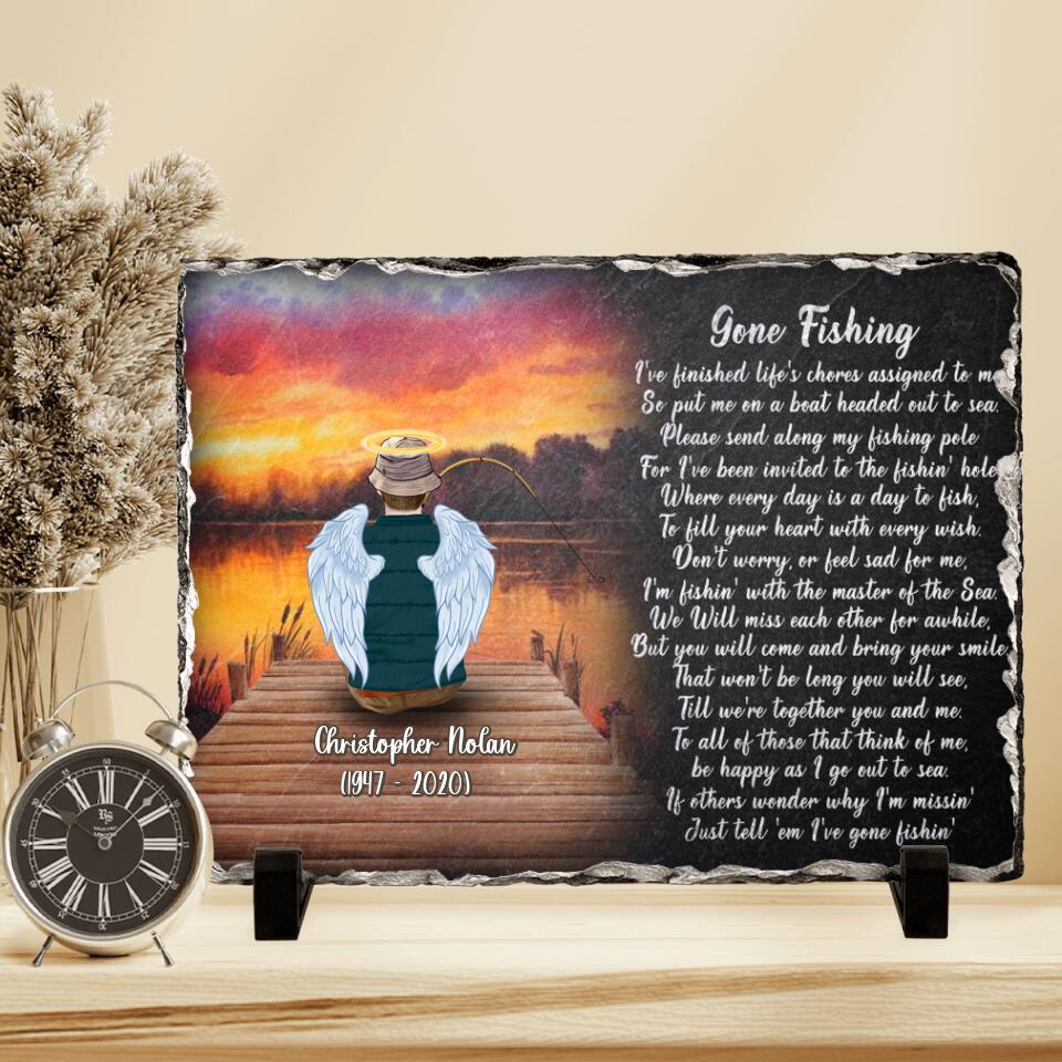 Personalized Fishing In Heaven Horizontal Lithograph - Memorial Gift Idea For Dad/Father's Day - Gone Fishing I've Finished Life's Chores Assigned To Me
