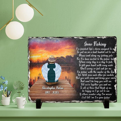 Personalized Fishing In Heaven Horizontal Lithograph - Memorial Gift Idea For Dad/Father's Day - Gone Fishing I've Finished Life's Chores Assigned To Me