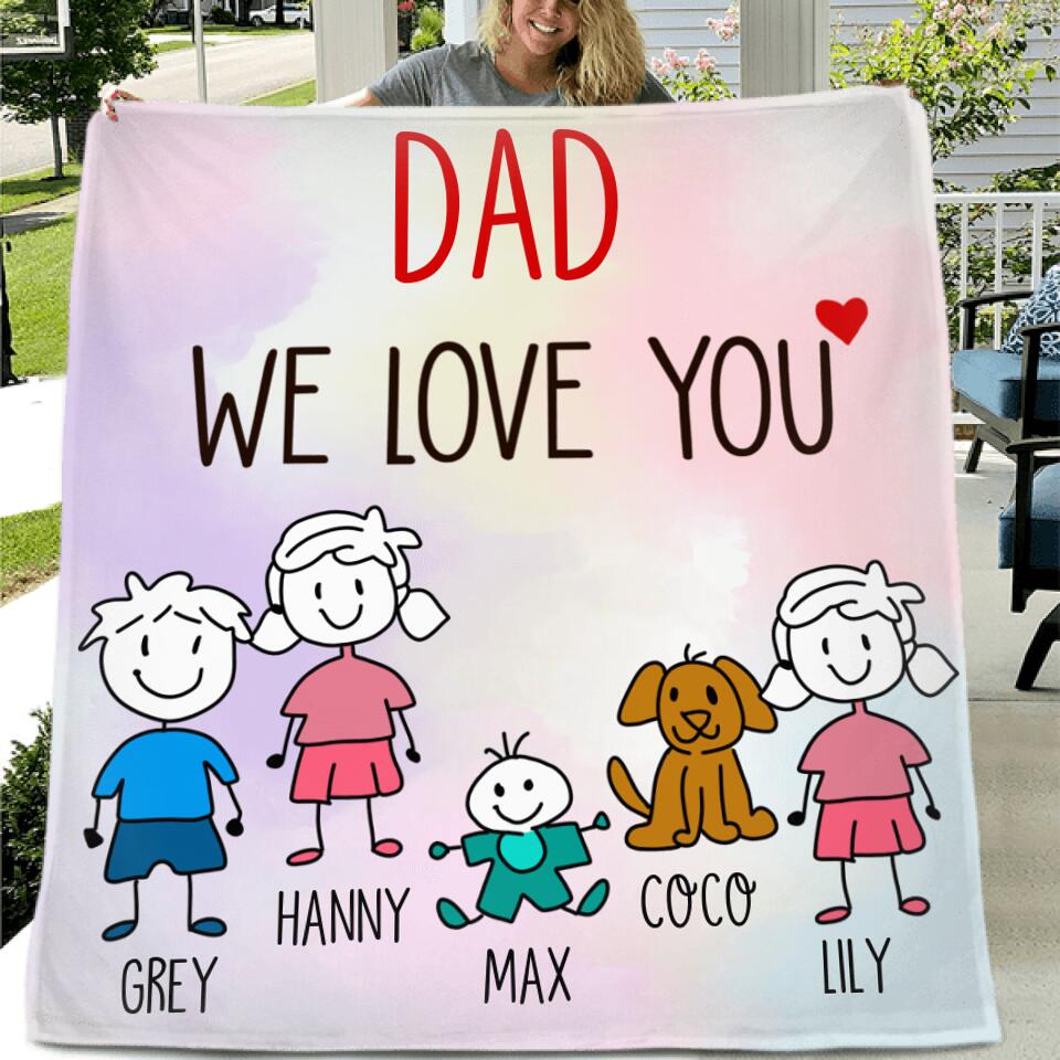 Personalized Family Blanket/Pillow Cover - Gift for Family/Grandma/Grandpa/Mom/Dad, Dog Cat Lovers- We love you Blanket/Pillow cover - Up to 5 Kids/Pets