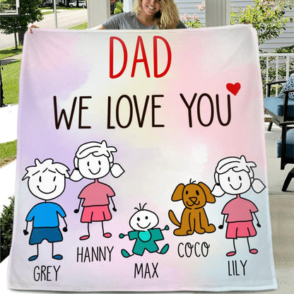 Personalized Family Blanket/Pillow Cover - Gift for Family/Grandma/Grandpa/Mom/Dad, Dog Cat Lovers- We love you Blanket/Pillow cover - Up to 5 Kids/Pets