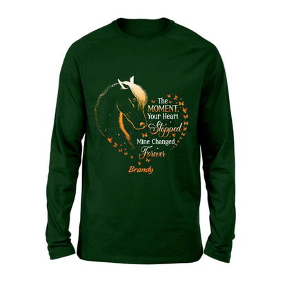 Personalized Memorial Horse Shirt/Hoodie - Memorial Gift For Loss Of Horse - The Moment Your Heart Stopped Mine Changed Forever