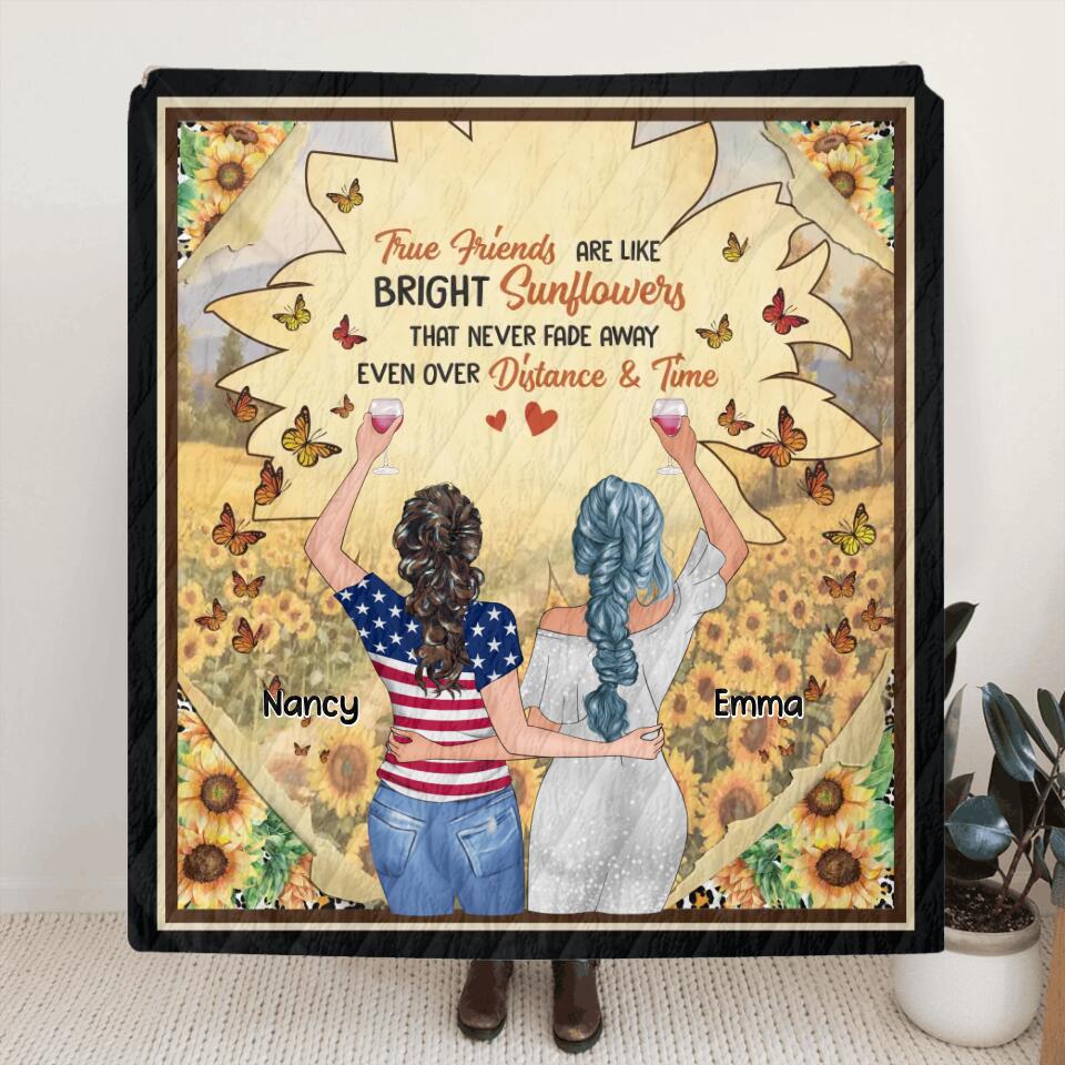 Personalized Best Friend Fleece Throw Blanket/Quilt - Birthday Gift Idea For Friend - True Friends Are Like Bright Sunflowers