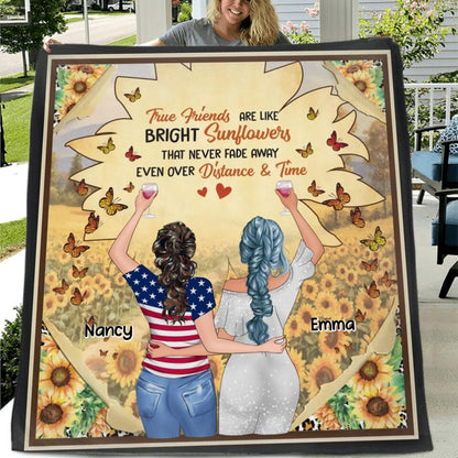 Personalized Best Friend Fleece Throw Blanket/Quilt - Birthday Gift Idea For Friend - True Friends Are Like Bright Sunflowers