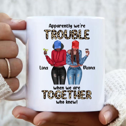 Personalized Leopard We're Trouble Besties Coffee Mug - Gift Idea For Best Friend - We're Trouble When We Are Together