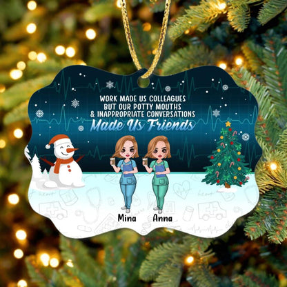 Custom Personalized Nurse Colleagues Rectangle Ornament - Gift Idea For Nurses - Work Made Us Colleagues But Our Potty Mouths & Inappropriate Conversations Made Us Friends