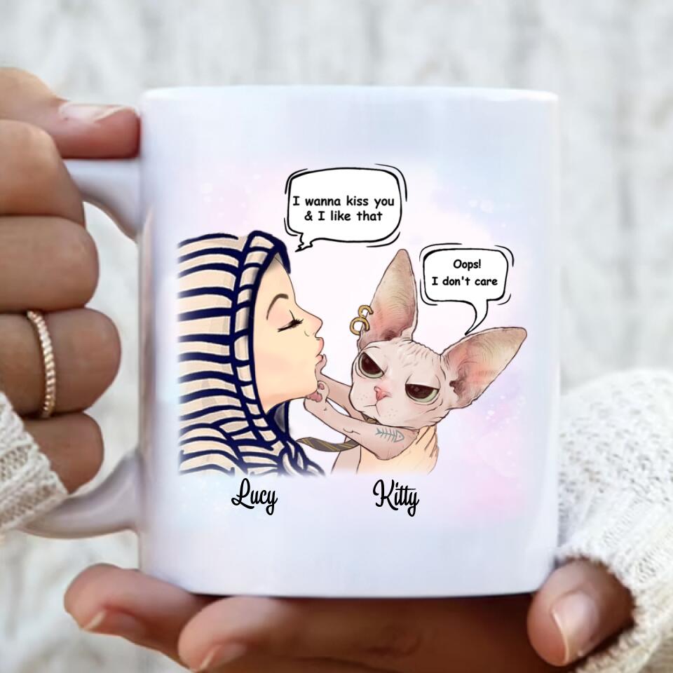 Personalized Cat Coffee Mug - Best Gift For Cat Mom - I wanna kiss you & I like that conversation - Q50G8S