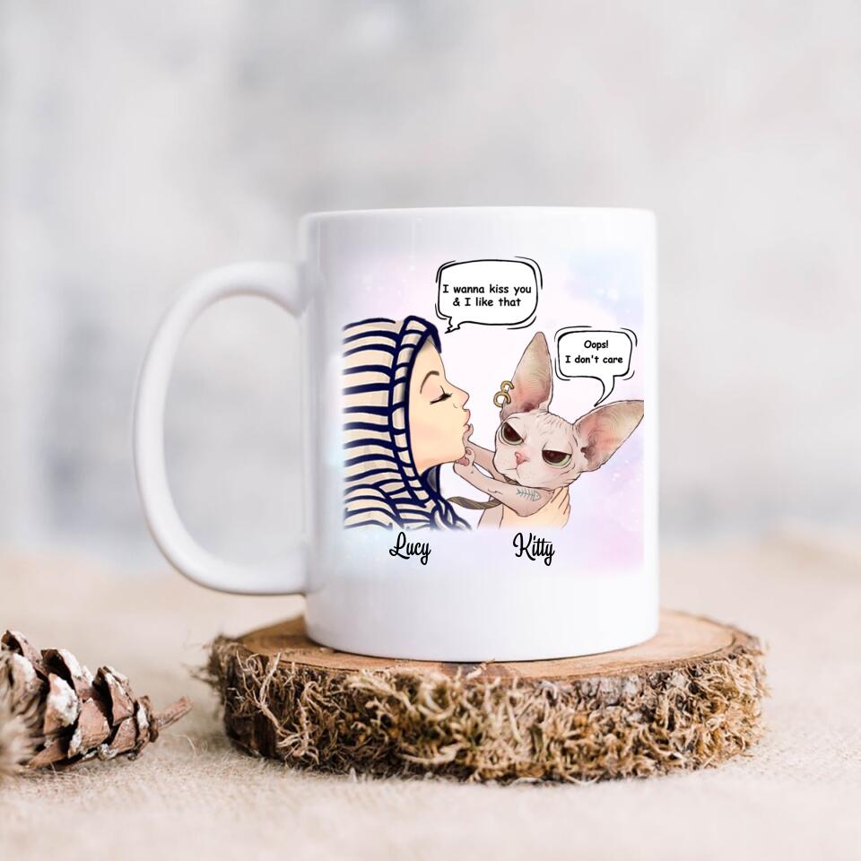 Personalized Cat Coffee Mug - Best Gift For Cat Mom - I wanna kiss you & I like that conversation - Q50G8S