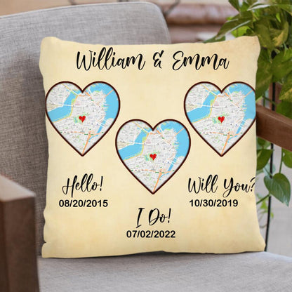 Custom Personalized Map Anniversary Pillow Cover - Anniversary Gift Idea For Couple - Hello, Will You, I Do