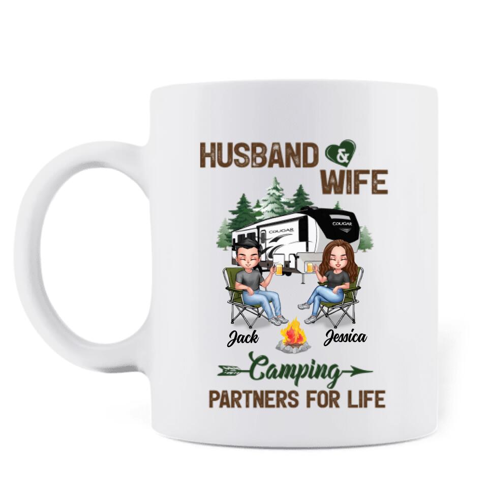 Personalized Camping Couple Coffee Mug - Gift Idea For Couple/Camping Lover - Husband And Wife Camping Partners For Life