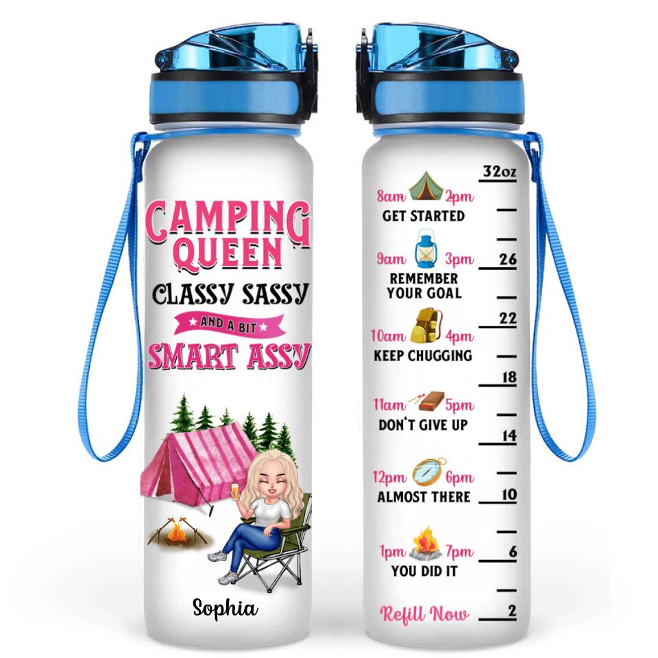 Personalized Camping Queen Water Tracker Bottle - Gift Idea For Camping Lovers - Camping Queen Classy Sassy And A Bit Smart Assy