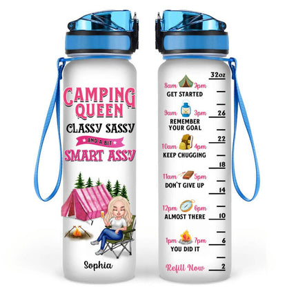 Personalized Camping Queen Water Tracker Bottle - Gift Idea For Camping Lovers - Camping Queen Classy Sassy And A Bit Smart Assy