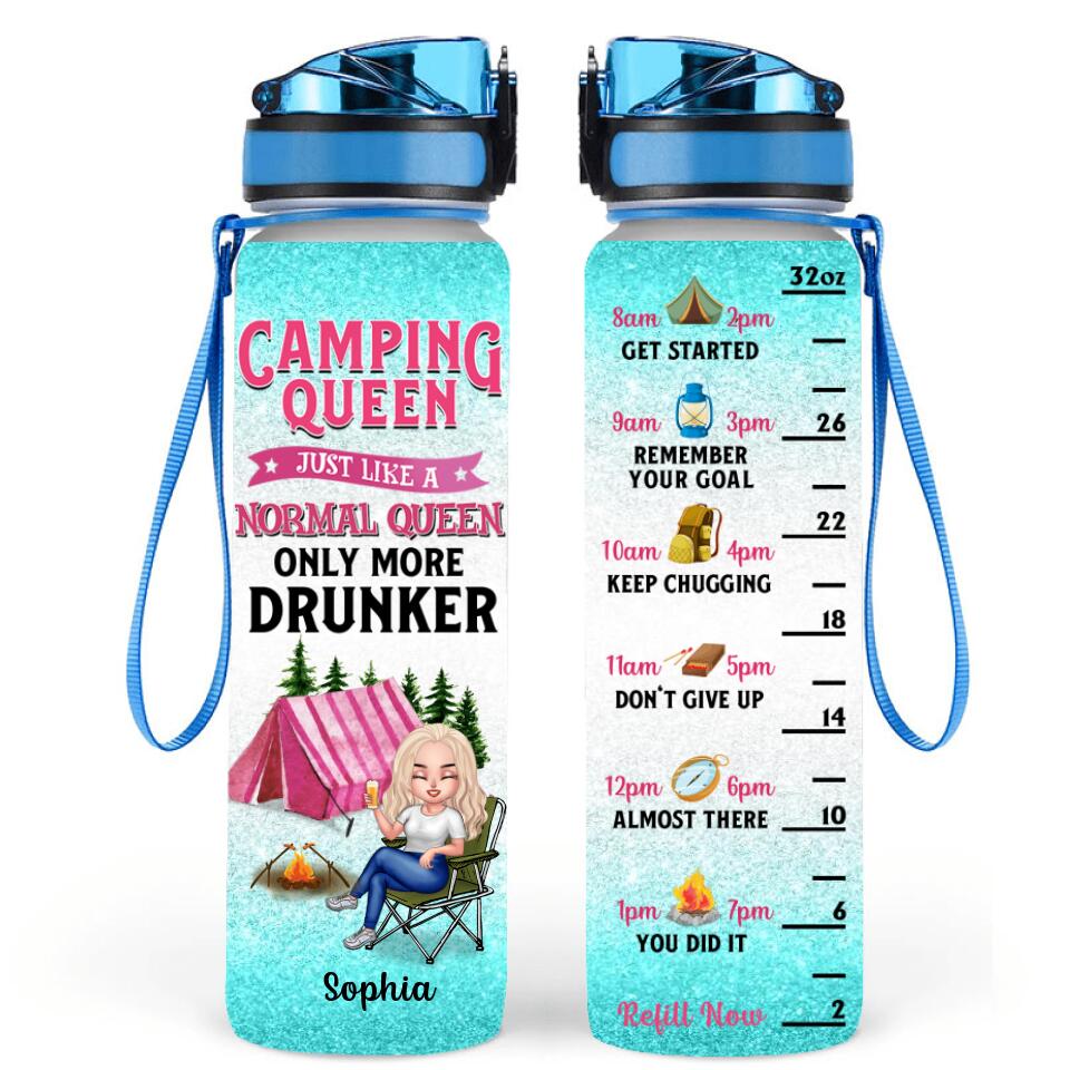 Personalized Camping Queen Water Tracker Bottle - Gift Idea For Camping Lovers - Camping Queen Just Like A Normal Queen Only More Drunker