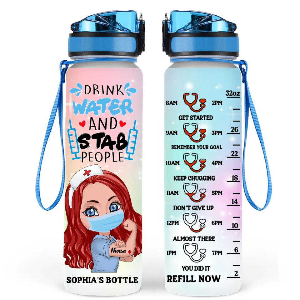 Personalized Nurse Water Tracker Bottle - Mother's Day Gift Idea For Nurse - Never Give Up