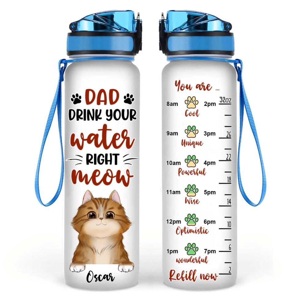 Personalized Cat Water Tracker Bottle - Gift For Cat Lovers - Up to 3 Cats