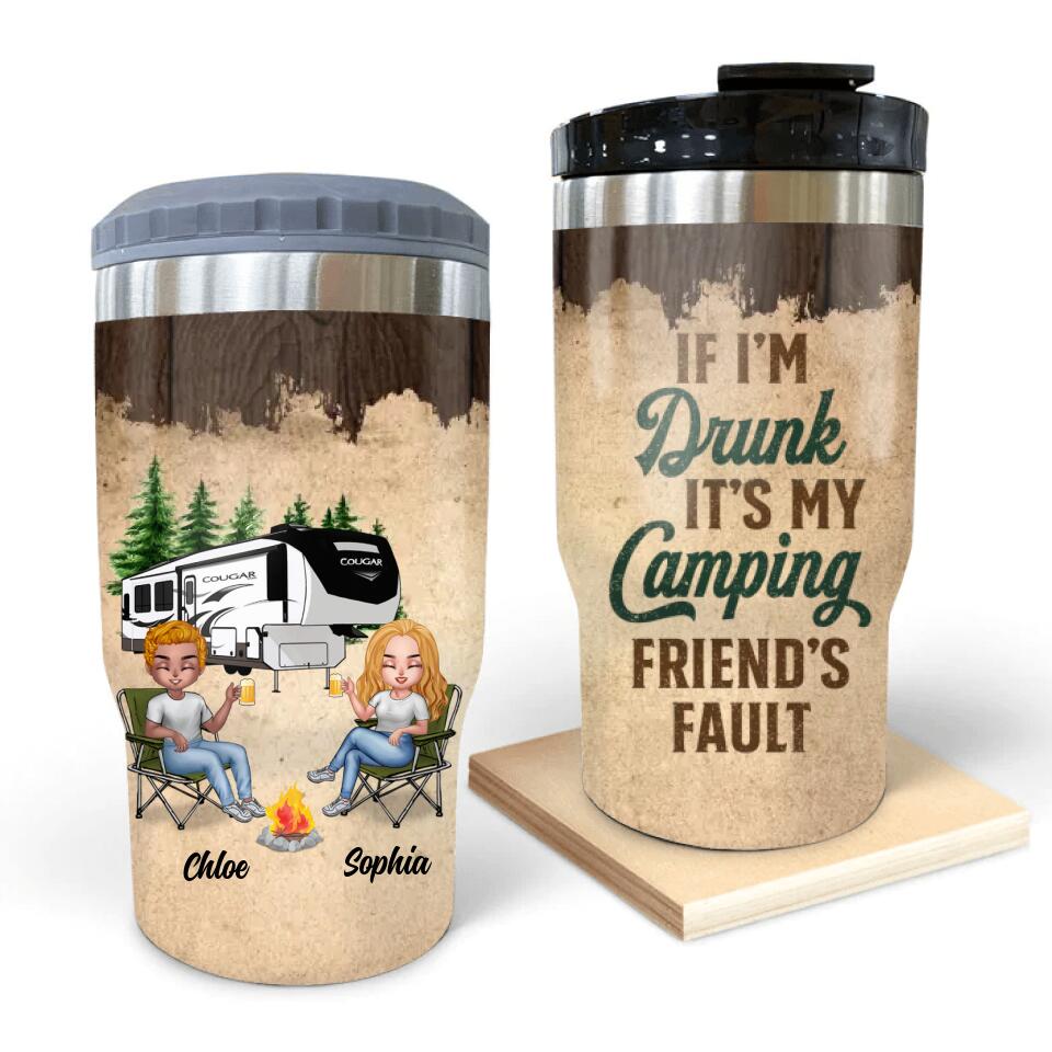 Personalized Camping Friends 3 in 1 Can Cooler - Gift Idea For Camping Lovers - Up To 7 Friends - If I'm Drunk It's My Camping Friend's Fault