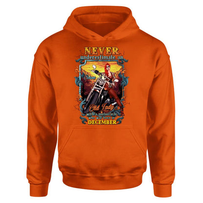 Personalized Biker Witch Shirt/Hoodie - Gift Idea For Biker Witch - Never Underestimate An Old Lady With A Motorcycle Who Was Born In December