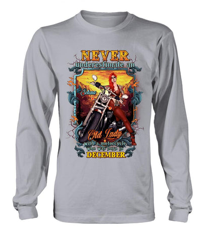 Personalized Biker Witch Shirt/Hoodie - Gift Idea For Biker Witch - Never Underestimate An Old Lady With A Motorcycle Who Was Born In December