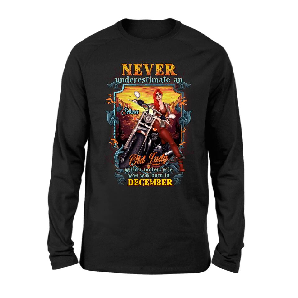 Personalized Biker Witch Shirt/Hoodie - Gift Idea For Biker Witch - Never Underestimate An Old Lady With A Motorcycle Who Was Born In December