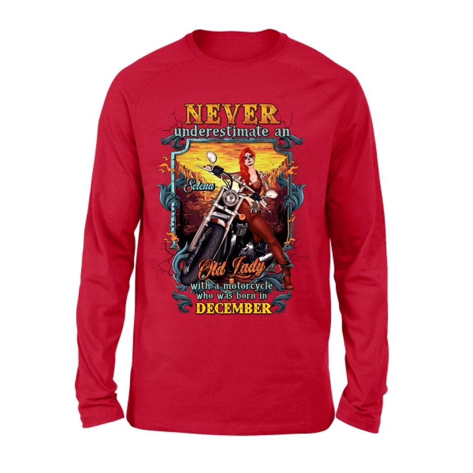 Personalized Biker Witch Shirt/Hoodie - Gift Idea For Biker Witch - Never Underestimate An Old Lady With A Motorcycle Who Was Born In December