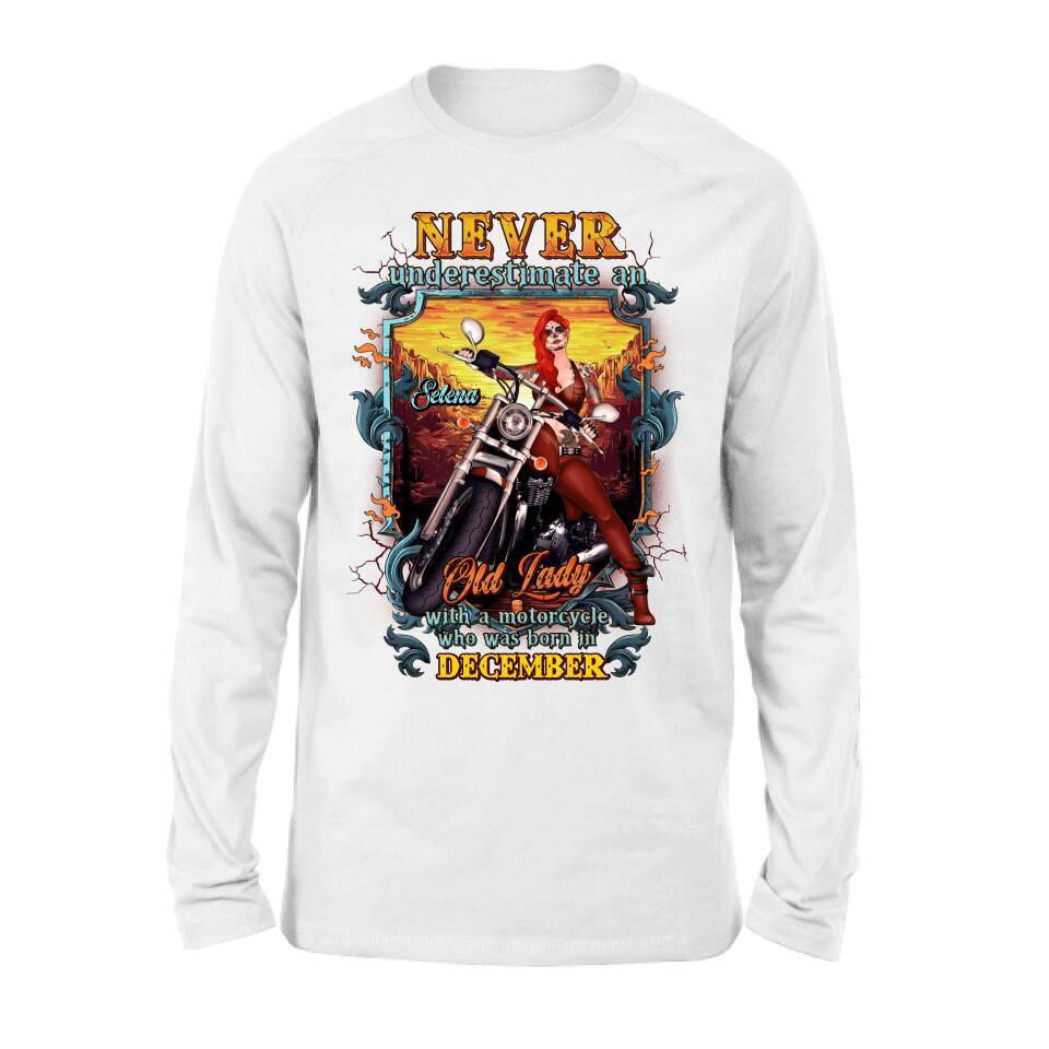 Personalized Biker Witch Shirt/Hoodie - Gift Idea For Biker Witch - Never Underestimate An Old Lady With A Motorcycle Who Was Born In December