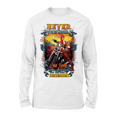 Personalized Biker Witch Shirt/Hoodie - Gift Idea For Biker Witch - Never Underestimate An Old Lady With A Motorcycle Who Was Born In December