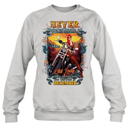 Personalized Biker Witch Shirt/Hoodie - Gift Idea For Biker Witch - Never Underestimate An Old Lady With A Motorcycle Who Was Born In December