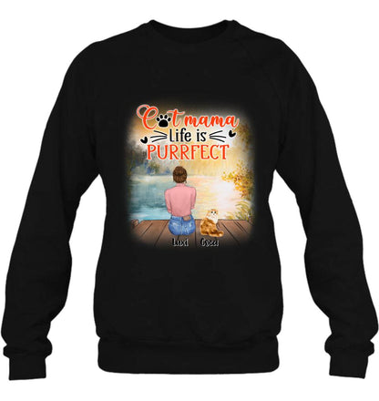 Personalized Cat Mom Shirt/Pullover Hoodie - Up to 5 Cats - Gift Idea For Cat Lover - Cat Mama Life Is Purrfect