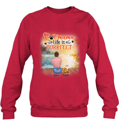 Personalized Cat Mom Shirt/Pullover Hoodie - Up to 5 Cats - Gift Idea For Cat Lover - Cat Mama Life Is Purrfect
