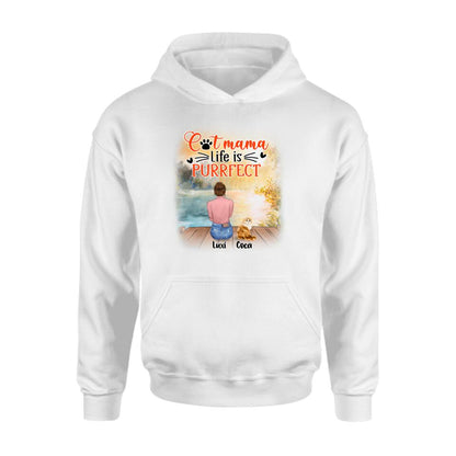 Personalized Cat Mom Shirt/Pullover Hoodie - Up to 5 Cats - Gift Idea For Cat Lover - Cat Mama Life Is Purrfect