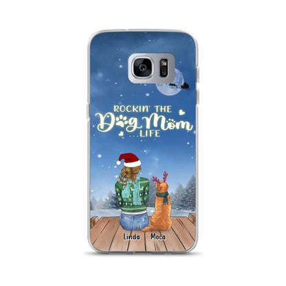 Personalized Christmas Dog Mom Phone Case - Up to 5 Dogs - Gift Idea For Dog Lover/Dog Mom - Rockin' The Dog Mom Life - Case For iPhone And Samsung