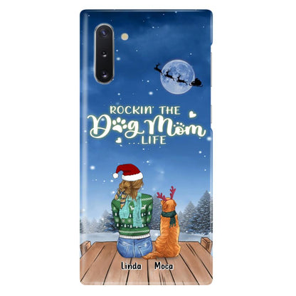Personalized Christmas Dog Mom Phone Case - Up to 5 Dogs - Gift Idea For Dog Lover/Dog Mom - Rockin' The Dog Mom Life - Case For iPhone And Samsung