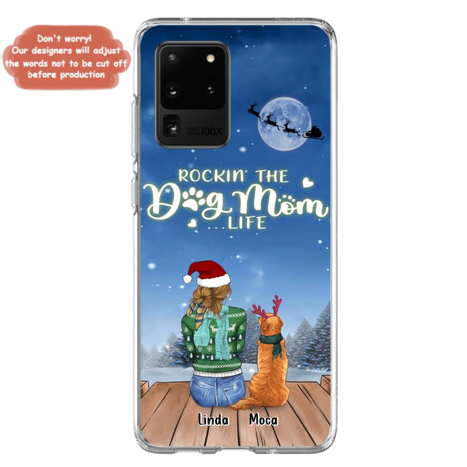 Personalized Christmas Dog Mom Phone Case - Up to 5 Dogs - Gift Idea For Dog Lover/Dog Mom - Rockin' The Dog Mom Life - Case For iPhone And Samsung