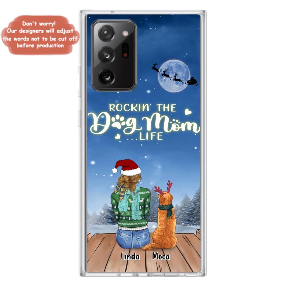 Personalized Christmas Dog Mom Phone Case - Up to 5 Dogs - Gift Idea For Dog Lover/Dog Mom - Rockin' The Dog Mom Life - Case For iPhone And Samsung