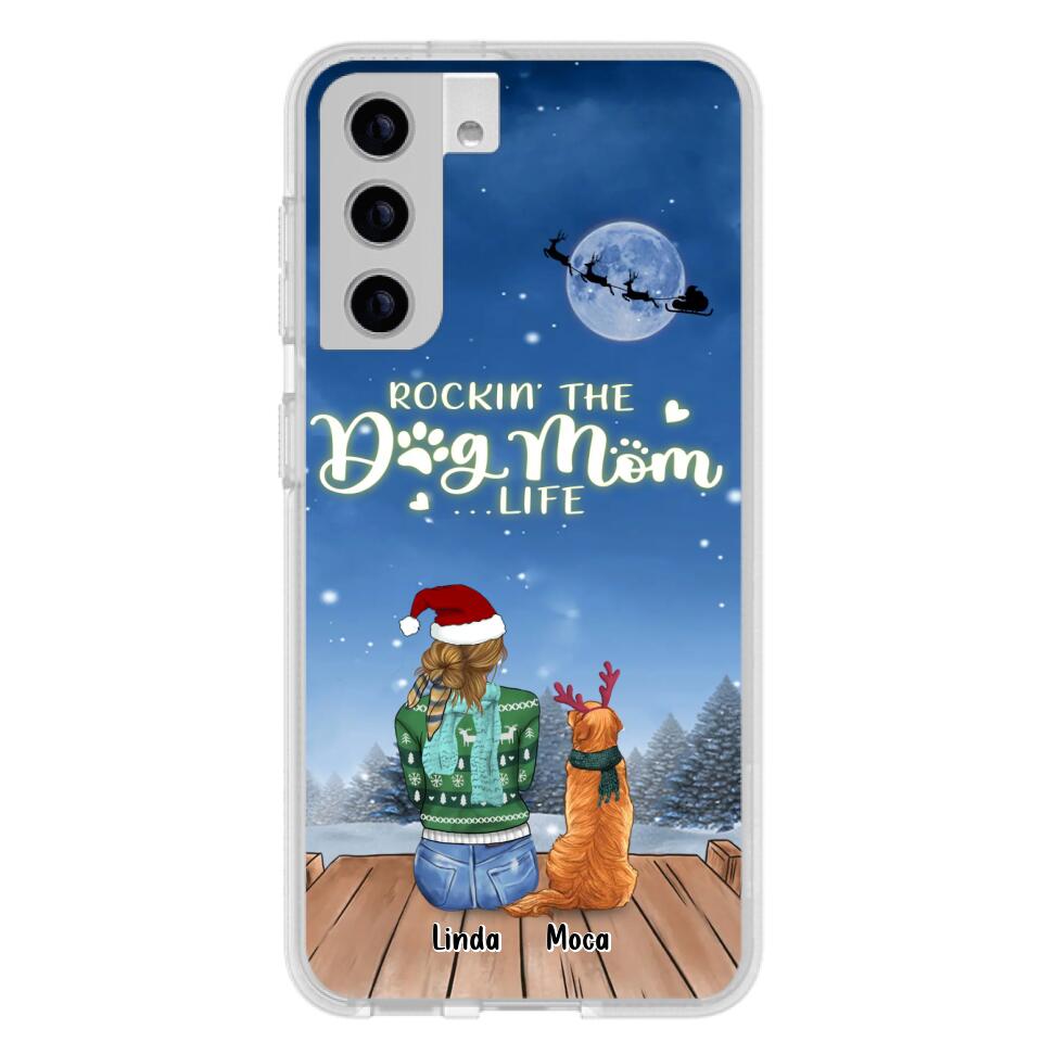 Personalized Christmas Dog Mom Phone Case - Up to 5 Dogs - Gift Idea For Dog Lover/Dog Mom - Rockin' The Dog Mom Life - Case For iPhone And Samsung