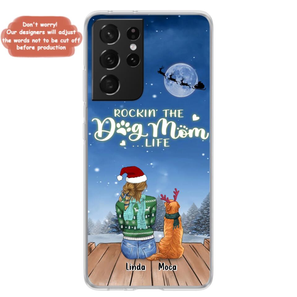 Personalized Christmas Dog Mom Phone Case - Up to 5 Dogs - Gift Idea For Dog Lover/Dog Mom - Rockin' The Dog Mom Life - Case For iPhone And Samsung