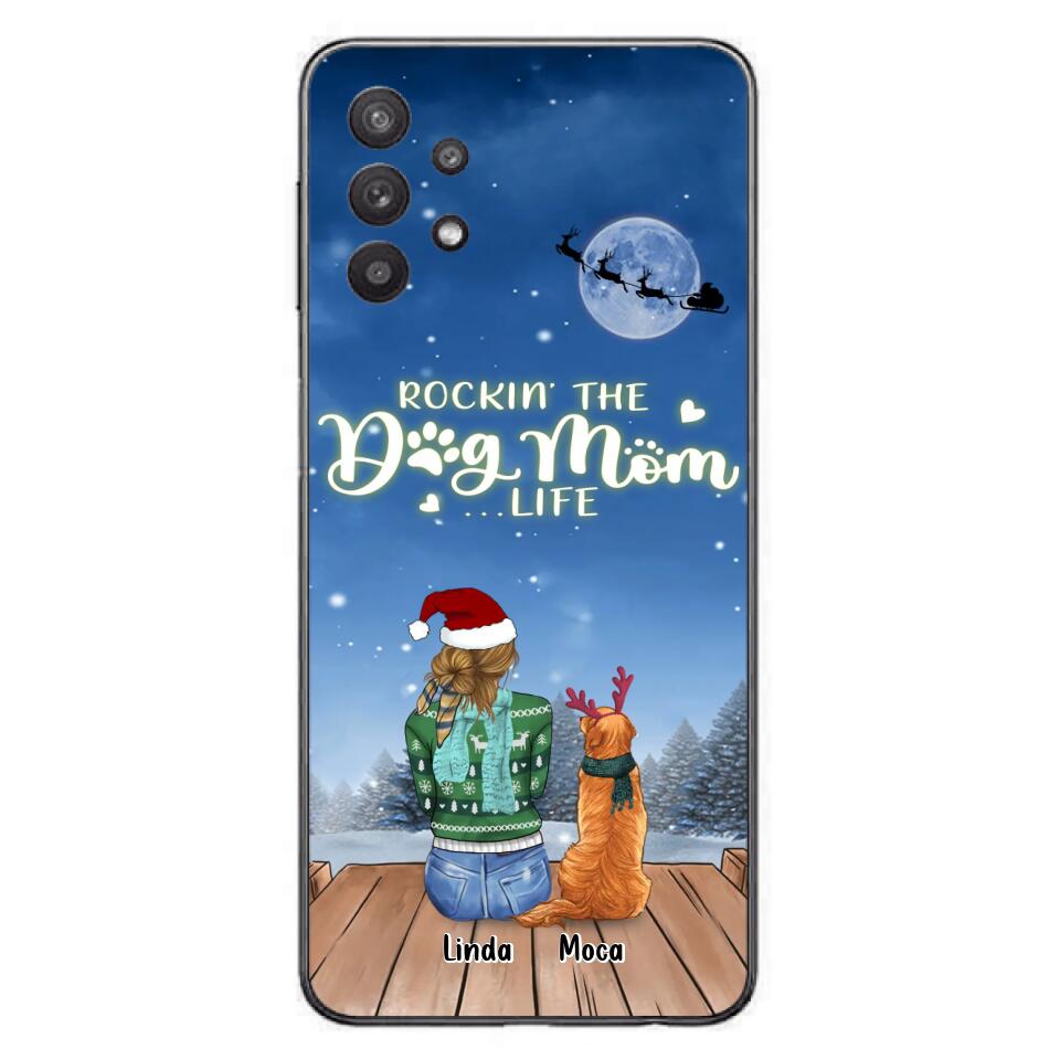 Personalized Christmas Dog Mom Phone Case - Up to 5 Dogs - Gift Idea For Dog Lover/Dog Mom - Rockin' The Dog Mom Life - Case For iPhone And Samsung